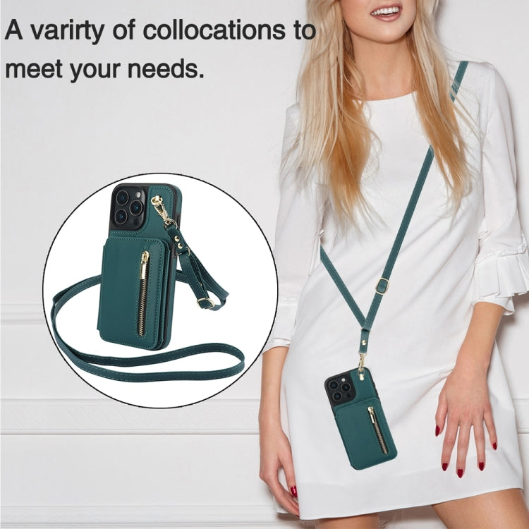 For iPhone 16 Pro Max YM006 Skin Feel Zipper Card Bag Phone Case with Dual Lanyard