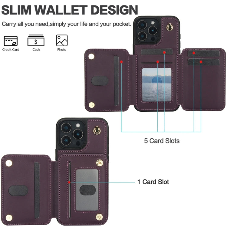 For iPhone 16 Pro YM006 Skin Feel Zipper Card Bag Phone Case with Dual Lanyard