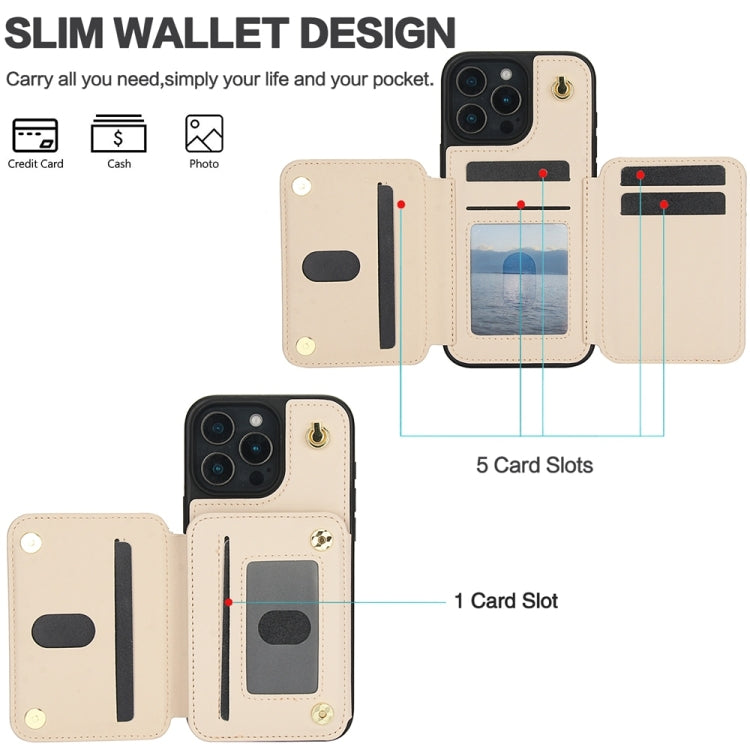 For iPhone 16 Pro YM006 Skin Feel Zipper Card Bag Phone Case with Dual Lanyard