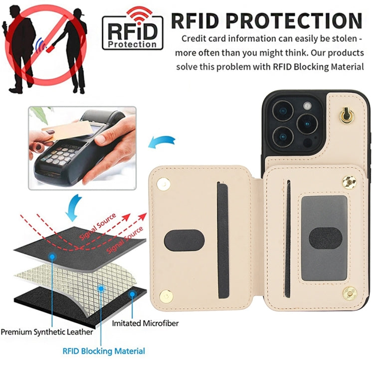 For iPhone 16 Pro YM006 Skin Feel Zipper Card Bag Phone Case with Dual Lanyard