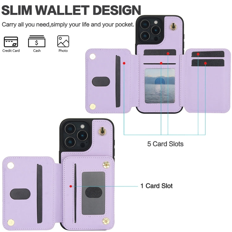 For iPhone 16 Pro YM006 Skin Feel Zipper Card Bag Phone Case with Dual Lanyard