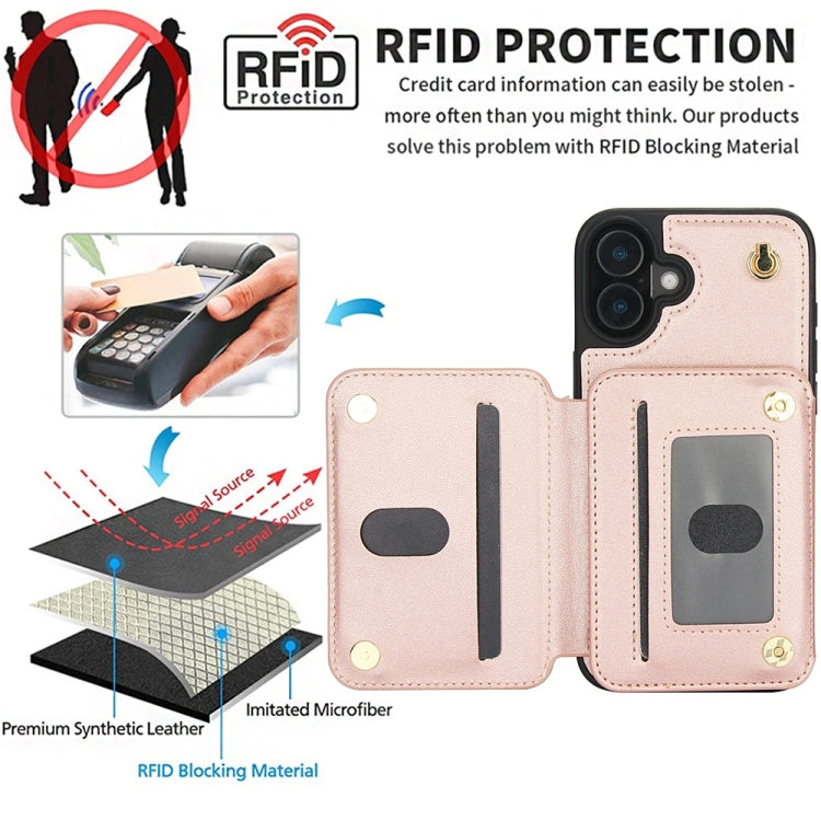 For iPhone 16 Plus YM006 Skin Feel Zipper Card Bag Phone Case with Dual Lanyard