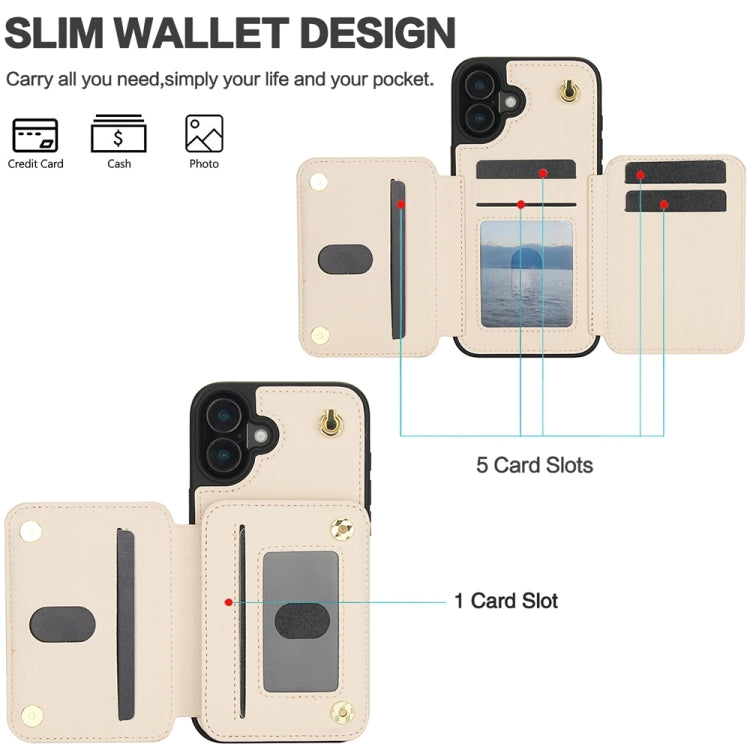 For iPhone 16 YM006 Skin Feel Zipper Card Bag Phone Case with Dual Lanyard