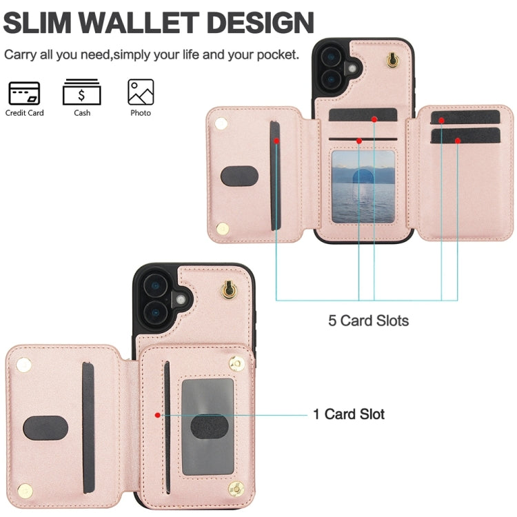 For iPhone 16 YM006 Skin Feel Zipper Card Bag Phone Case with Dual Lanyard