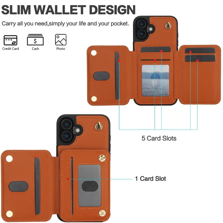 For iPhone 16 YM006 Skin Feel Zipper Card Bag Phone Case with Dual Lanyard