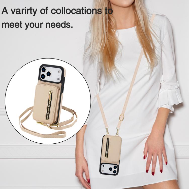 For iPhone 17 Pro Max YM006 Skin Feel Zipper Card Bag Phone Case with Dual Lanyard