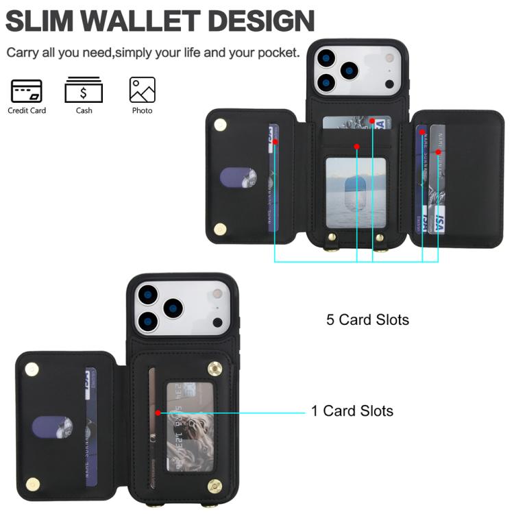 For iPhone 17 Pro Max YM006 Skin Feel Zipper Card Bag Phone Case with Dual Lanyard