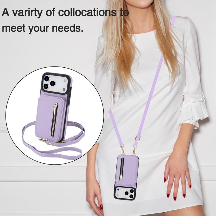 For iPhone 17 Pro Max YM006 Skin Feel Zipper Card Bag Phone Case with Dual Lanyard