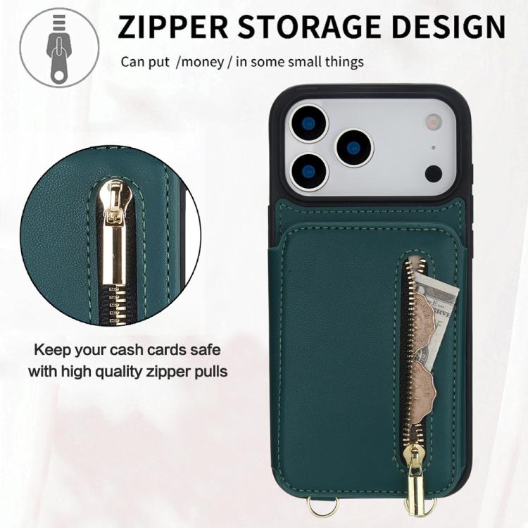 For iPhone 17 Pro Max YM006 Skin Feel Zipper Card Bag Phone Case with Dual Lanyard