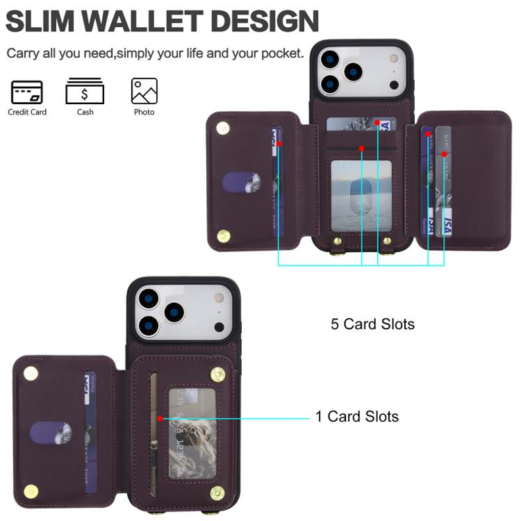 For iPhone 17 Pro YM006 Skin Feel Zipper Card Bag Phone Case with Dual Lanyard