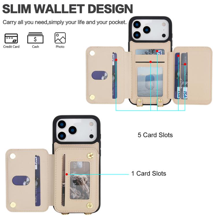 For iPhone 17 Pro YM006 Skin Feel Zipper Card Bag Phone Case with Dual Lanyard