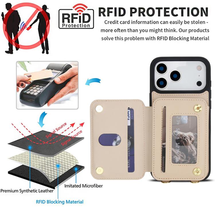 For iPhone 17 Pro YM006 Skin Feel Zipper Card Bag Phone Case with Dual Lanyard
