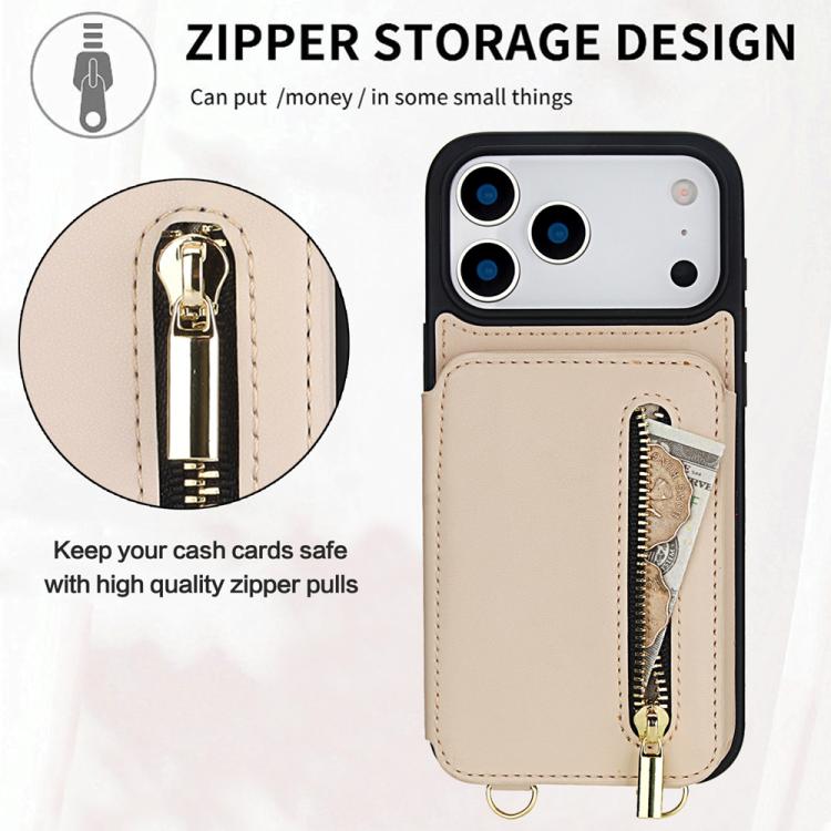 For iPhone 17 Pro YM006 Skin Feel Zipper Card Bag Phone Case with Dual Lanyard