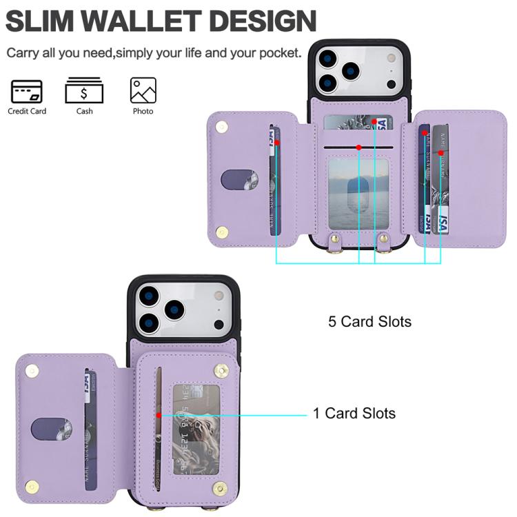For iPhone 17 Pro YM006 Skin Feel Zipper Card Bag Phone Case with Dual Lanyard