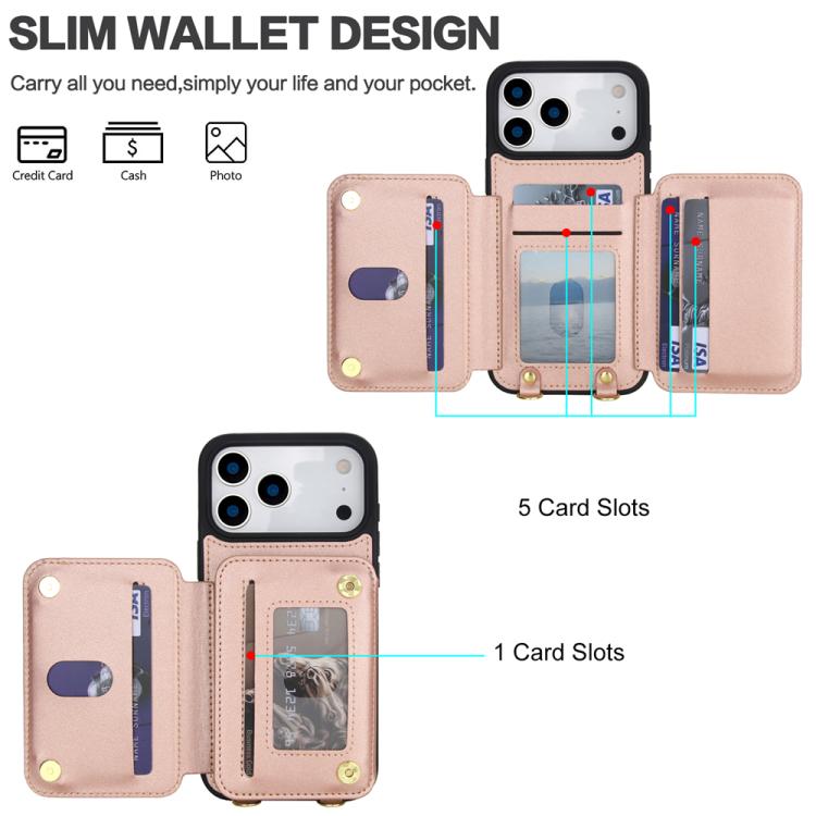 For iPhone 17 Pro YM006 Skin Feel Zipper Card Bag Phone Case with Dual Lanyard