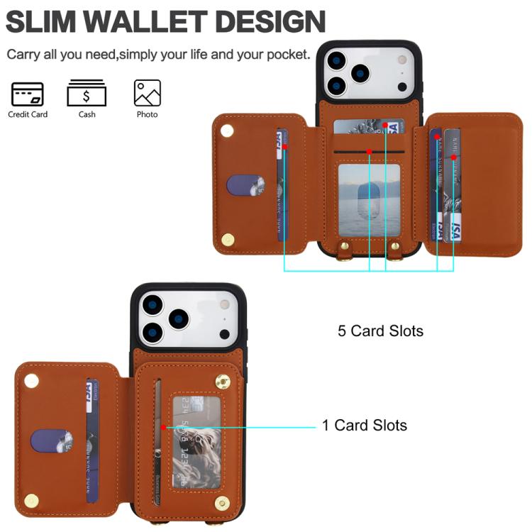 For iPhone 17 Pro YM006 Skin Feel Zipper Card Bag Phone Case with Dual Lanyard