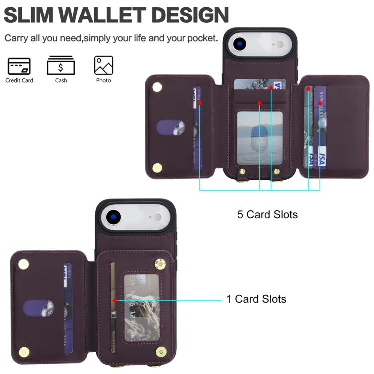 For iPhone Air YM006 Skin Feel Zipper Card Bag Phone Case with Dual Lanyard