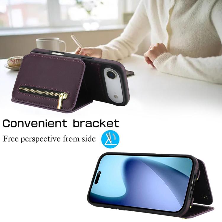 For iPhone Air YM006 Skin Feel Zipper Card Bag Phone Case with Dual Lanyard