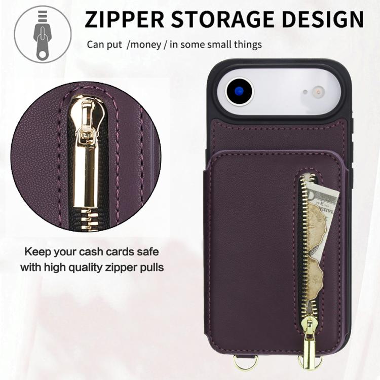 For iPhone Air YM006 Skin Feel Zipper Card Bag Phone Case with Dual Lanyard