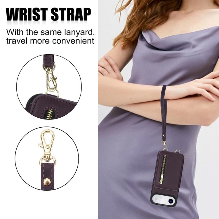 For iPhone Air YM006 Skin Feel Zipper Card Bag Phone Case with Dual Lanyard