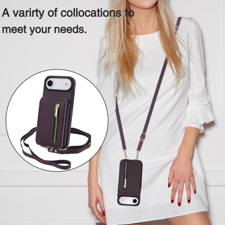 For iPhone Air YM006 Skin Feel Zipper Card Bag Phone Case with Dual Lanyard