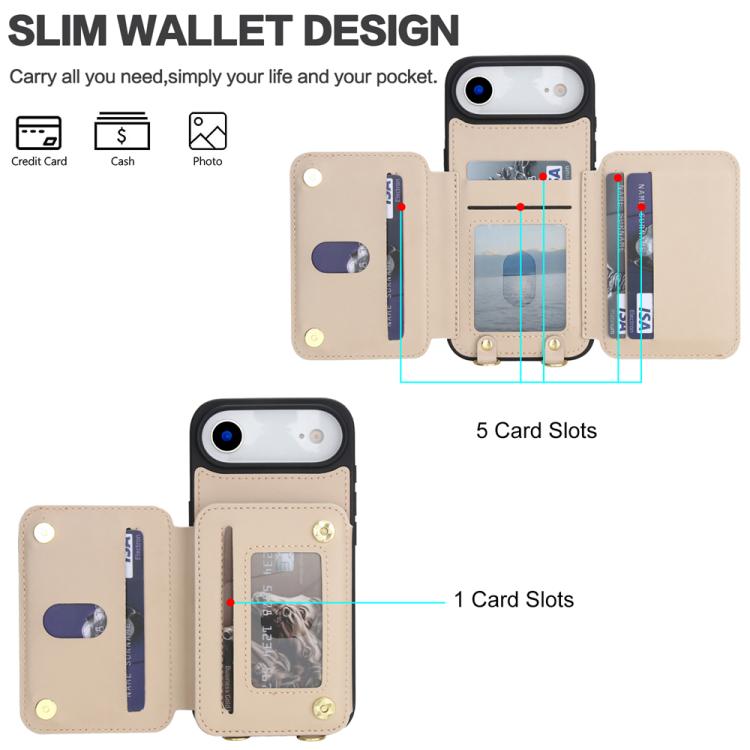For iPhone Air YM006 Skin Feel Zipper Card Bag Phone Case with Dual Lanyard