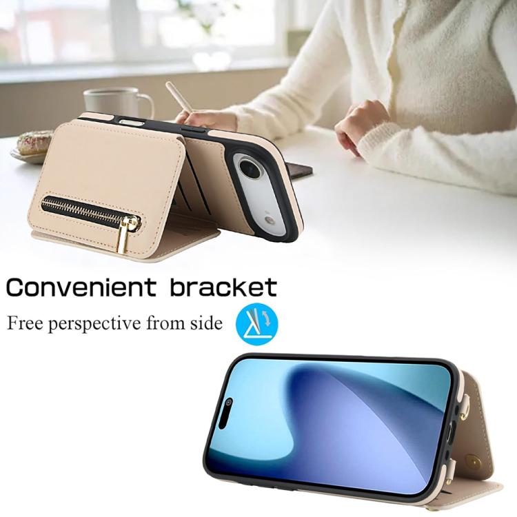 For iPhone Air YM006 Skin Feel Zipper Card Bag Phone Case with Dual Lanyard
