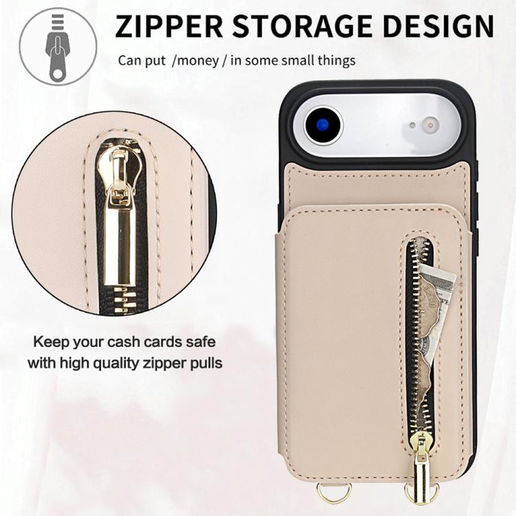 For iPhone Air YM006 Skin Feel Zipper Card Bag Phone Case with Dual Lanyard