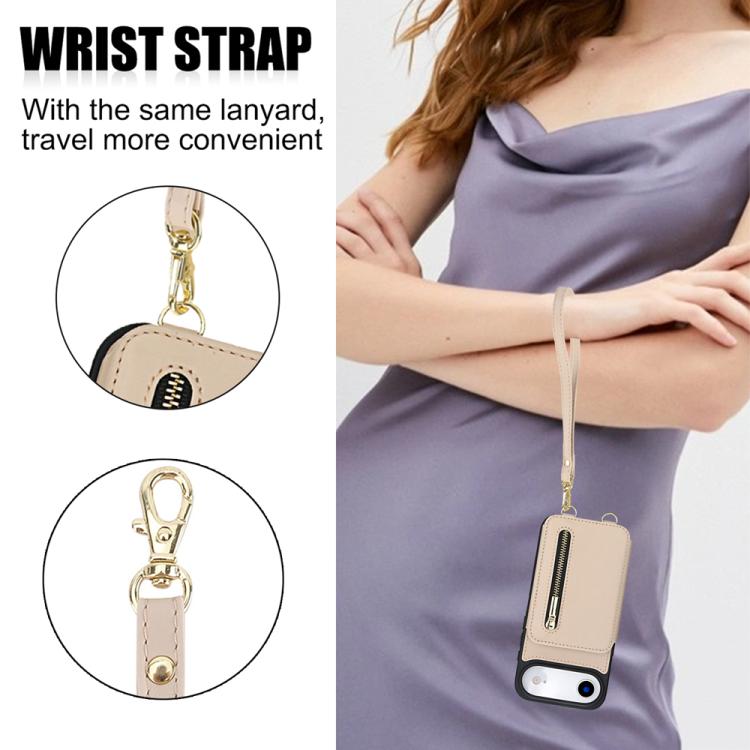 For iPhone Air YM006 Skin Feel Zipper Card Bag Phone Case with Dual Lanyard
