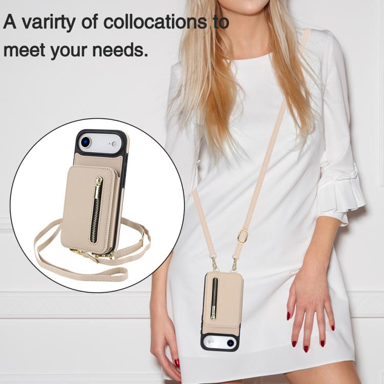 For iPhone Air YM006 Skin Feel Zipper Card Bag Phone Case with Dual Lanyard