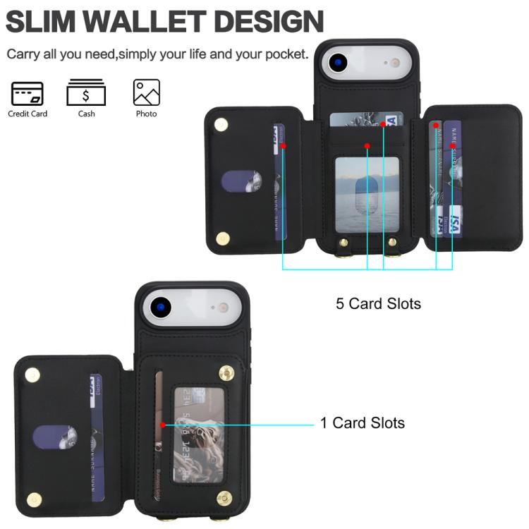 For iPhone Air YM006 Skin Feel Zipper Card Bag Phone Case with Dual Lanyard