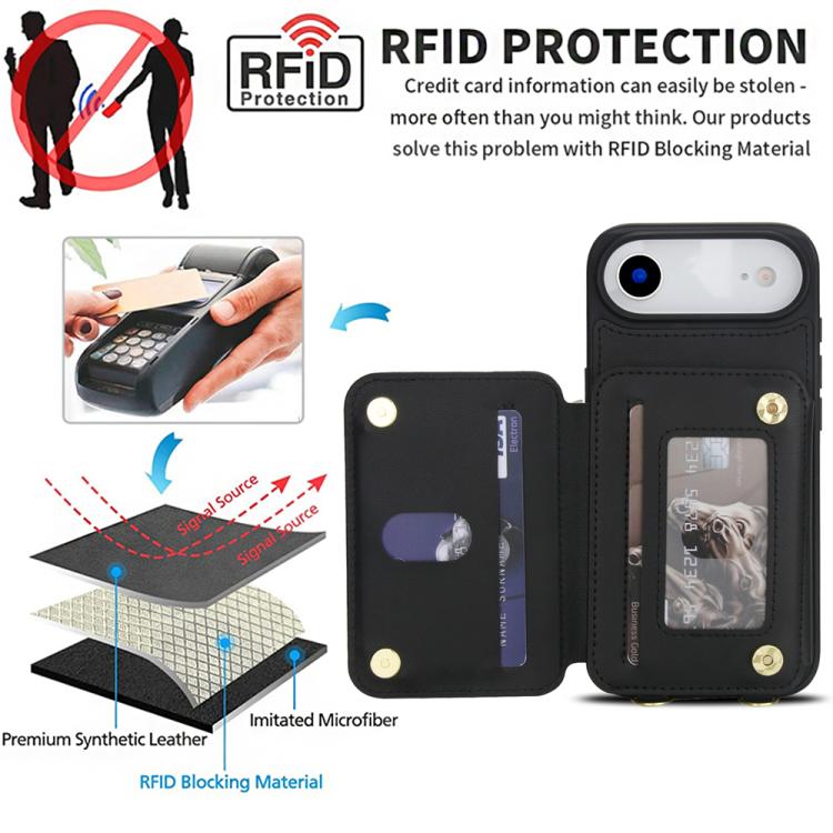 For iPhone Air YM006 Skin Feel Zipper Card Bag Phone Case with Dual Lanyard