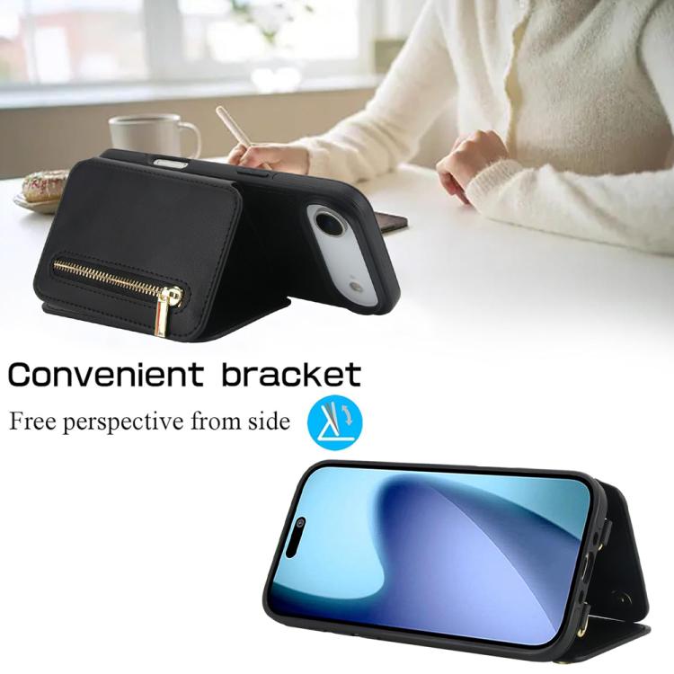 For iPhone Air YM006 Skin Feel Zipper Card Bag Phone Case with Dual Lanyard