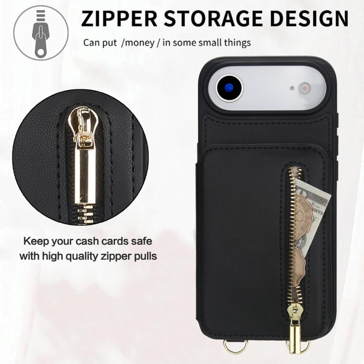For iPhone Air YM006 Skin Feel Zipper Card Bag Phone Case with Dual Lanyard