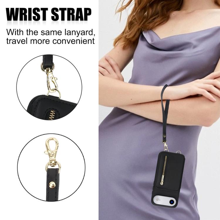 For iPhone Air YM006 Skin Feel Zipper Card Bag Phone Case with Dual Lanyard
