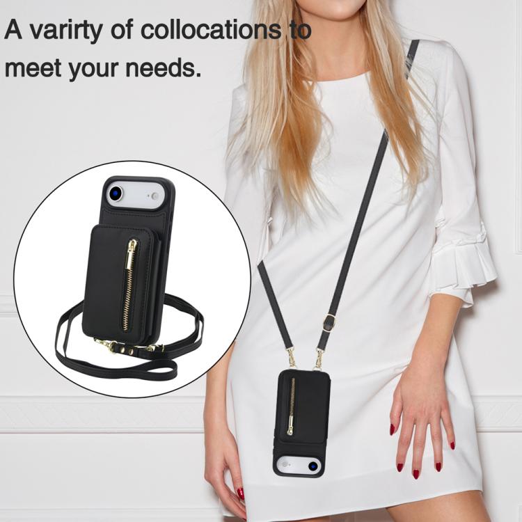 For iPhone Air YM006 Skin Feel Zipper Card Bag Phone Case with Dual Lanyard