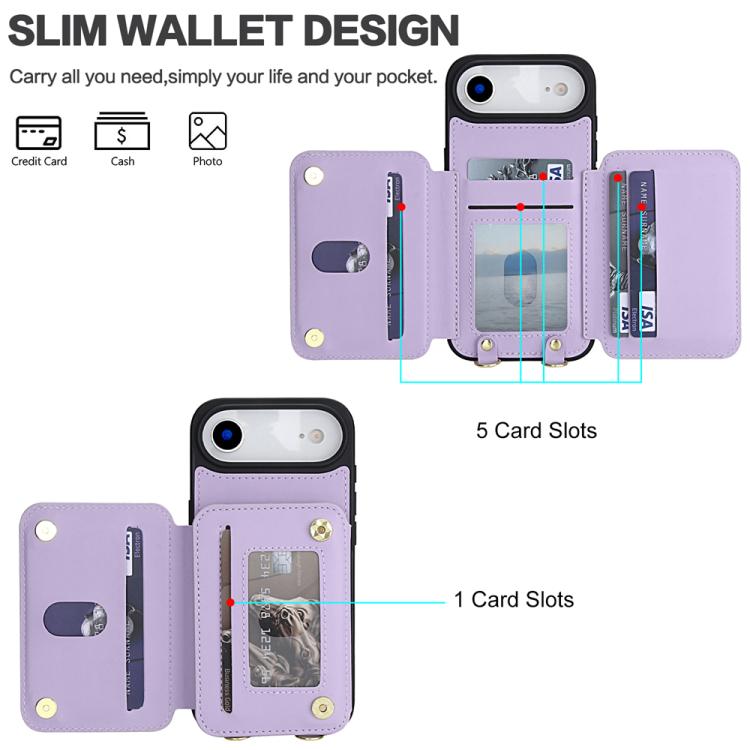 For iPhone Air YM006 Skin Feel Zipper Card Bag Phone Case with Dual Lanyard