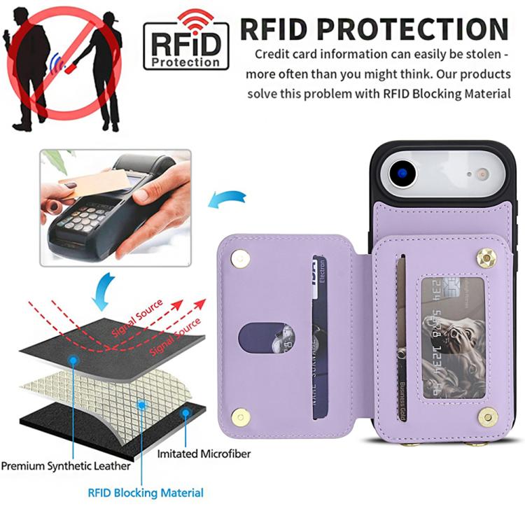 For iPhone Air YM006 Skin Feel Zipper Card Bag Phone Case with Dual Lanyard