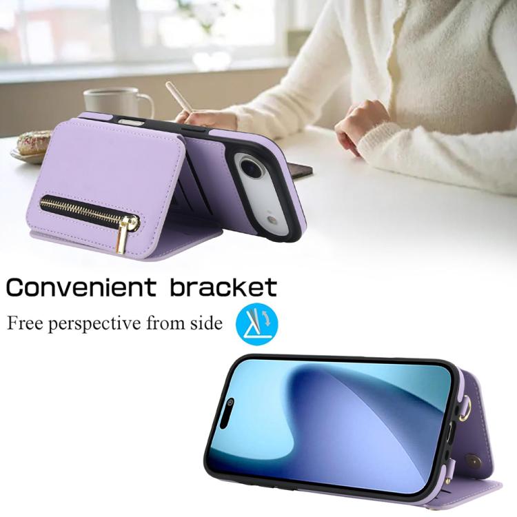 For iPhone Air YM006 Skin Feel Zipper Card Bag Phone Case with Dual Lanyard