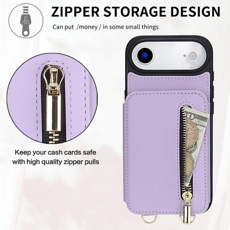 For iPhone Air YM006 Skin Feel Zipper Card Bag Phone Case with Dual Lanyard