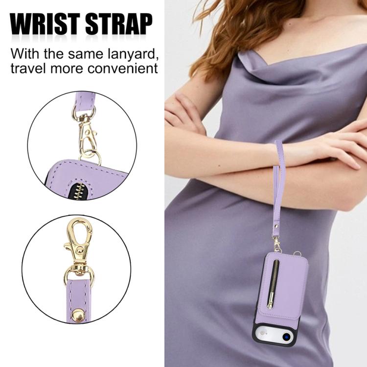 For iPhone Air YM006 Skin Feel Zipper Card Bag Phone Case with Dual Lanyard