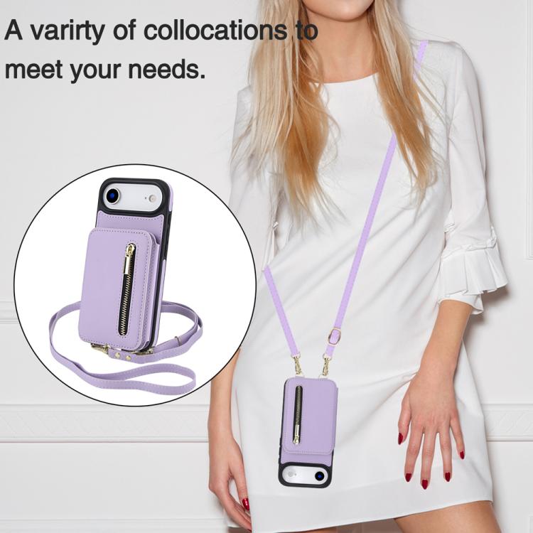 For iPhone Air YM006 Skin Feel Zipper Card Bag Phone Case with Dual Lanyard