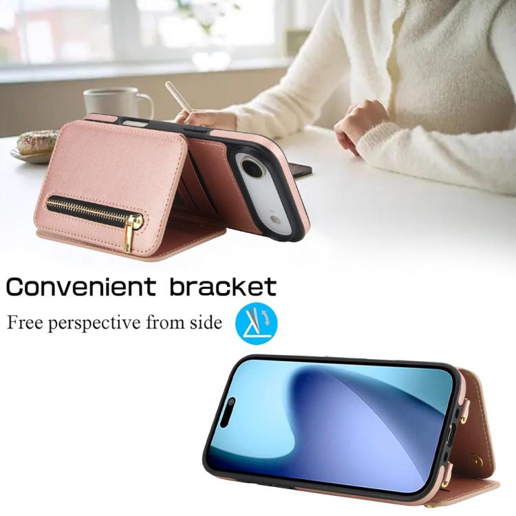 For iPhone Air YM006 Skin Feel Zipper Card Bag Phone Case with Dual Lanyard