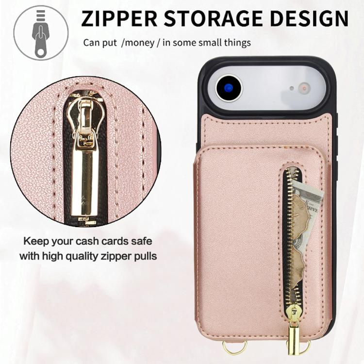 For iPhone Air YM006 Skin Feel Zipper Card Bag Phone Case with Dual Lanyard