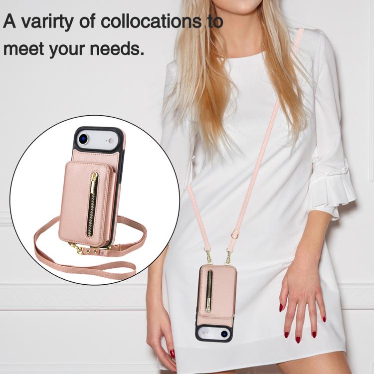 For iPhone Air YM006 Skin Feel Zipper Card Bag Phone Case with Dual Lanyard