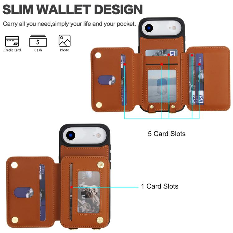 For iPhone Air YM006 Skin Feel Zipper Card Bag Phone Case with Dual Lanyard
