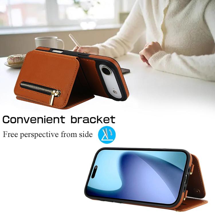 For iPhone Air YM006 Skin Feel Zipper Card Bag Phone Case with Dual Lanyard