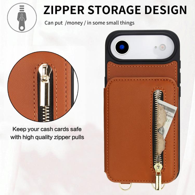 For iPhone Air YM006 Skin Feel Zipper Card Bag Phone Case with Dual Lanyard