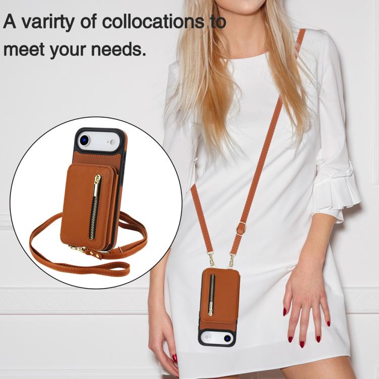 For iPhone Air YM006 Skin Feel Zipper Card Bag Phone Case with Dual Lanyard