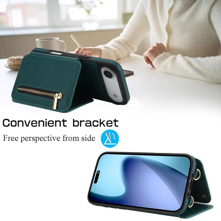 For iPhone Air YM006 Skin Feel Zipper Card Bag Phone Case with Dual Lanyard